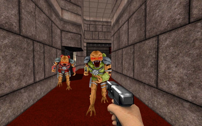 Screenshot of EDuke32 with 3D enemies