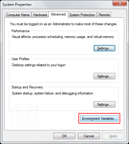 System Properties - Advanced Tab
